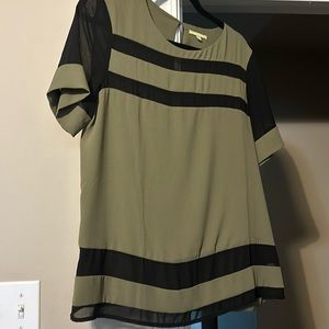 Gianni Bini olive green and black blouse